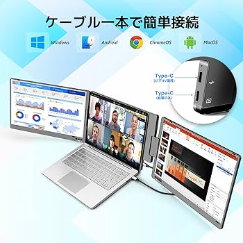 ポータブル 折り畳みトリプルモニター 14インチ ノートPC用 フルHD IPS ポータブル 折り畳みトリプルモニター 14インチ ノートPC用 フル